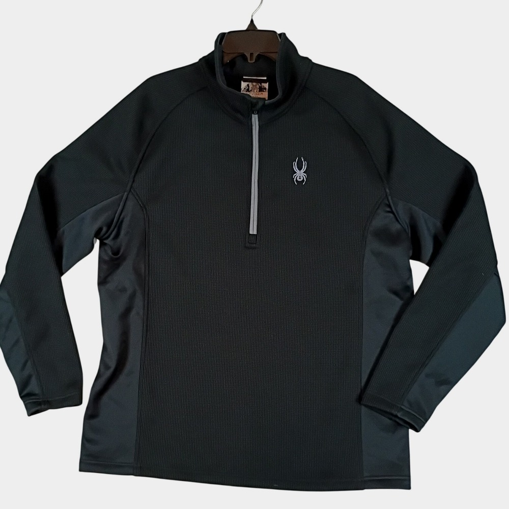 Spyder Outbound 1/4 Zip Pullover Mens XXL Black Grid Fleece Activewear Hiking